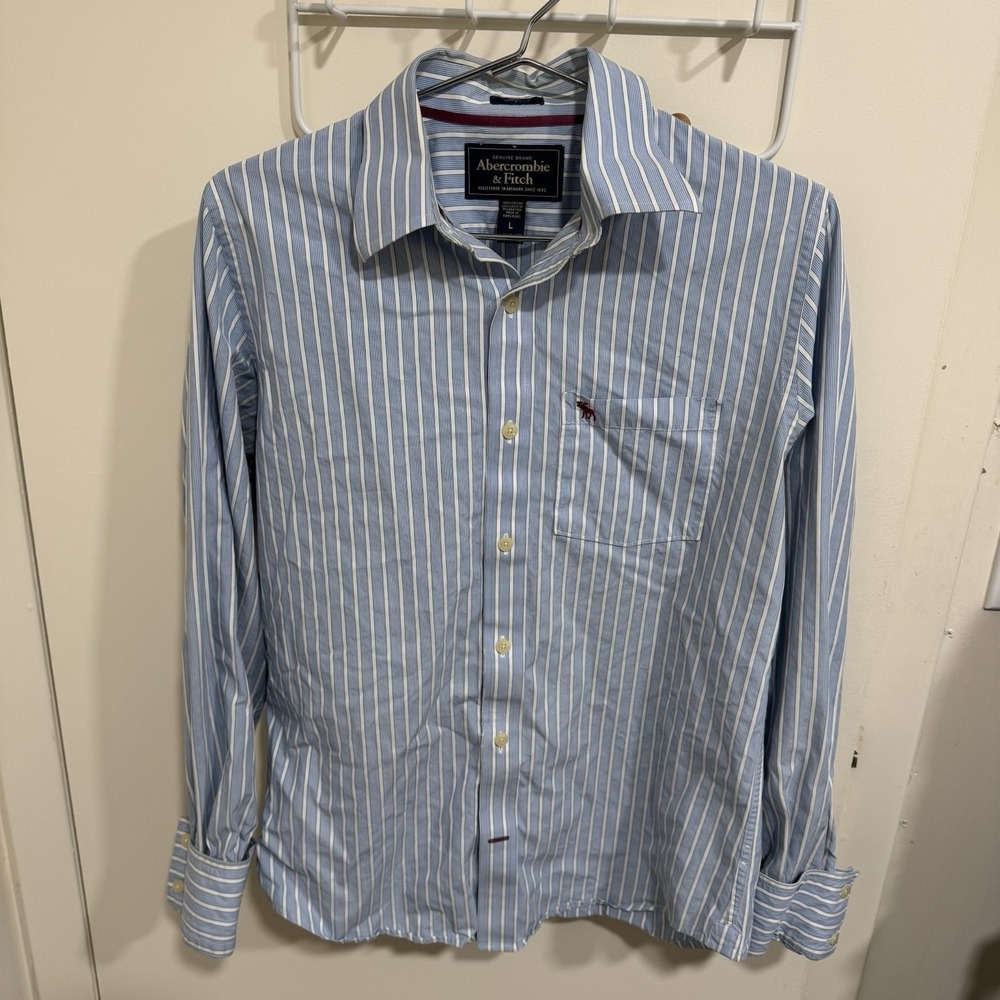 Abercrombie And Fitch Mens Blue Striped Long Sleeve Button Down Shirt Size L